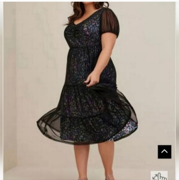 torrid Dresses & Skirts - NWOT TORRID 2 Tiered Midi Dress - Soft Mesh Spotted Black